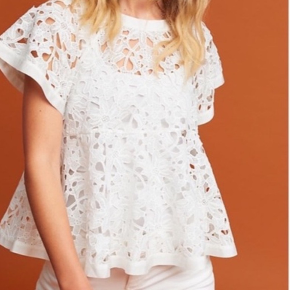 Anthropologie Eri and Ali White Lace Swing Top Size XSP